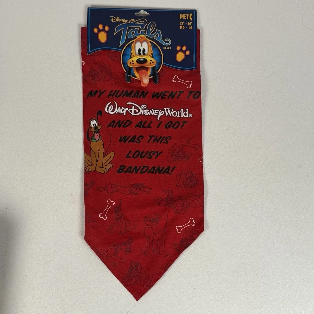 NOS Disney Tails Bandana Pluto Disney World Parks Exclusive Pet Souvenir M-L